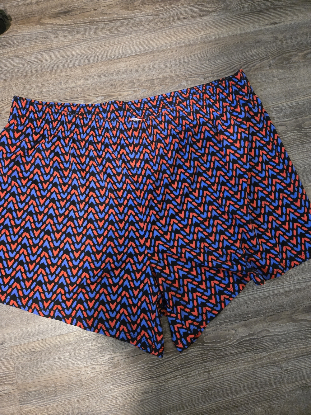 AnyBody Blue and Red Chevron-Print Lounge Shorts.